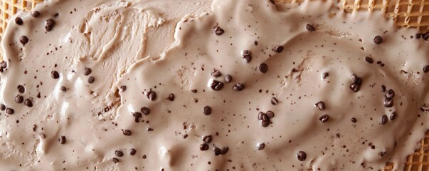 Delicious chocolate ice cream scattered with tiny dark chocolate chips