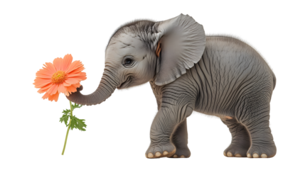Baby elephant holding a flower