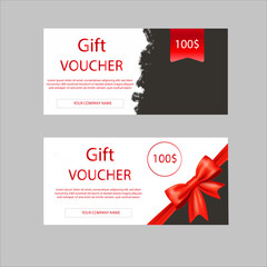 Gift Voucher Templates with Red Ribbon and $100 Value