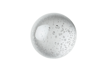 Elegant glass sphere with air bubbles minimalist design clean white background simple aesthetic