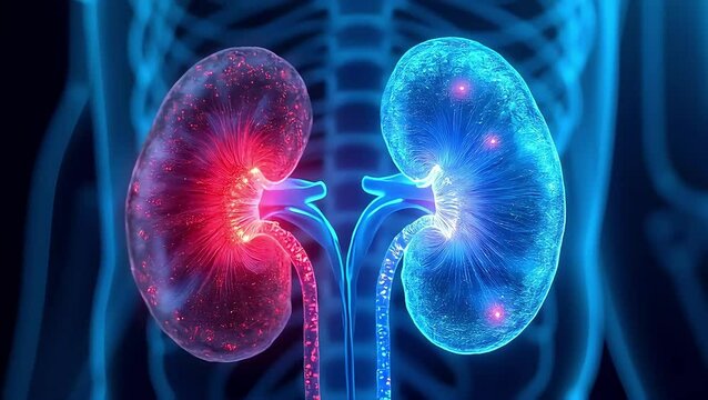 Human Kidneys with Anatomy, and 3D Render.