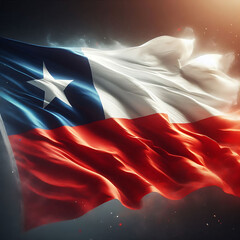 Flag of Chile waving flag on sunset view