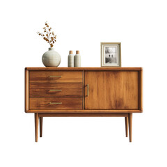 Mid Century Modern Wooden Sideboard Cabinet with Drawers and Gold Handles Stylish Home Decor
