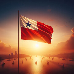 Flag of Chile waving flag on sunset view