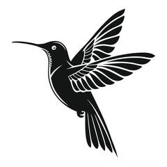 Vector Illustration of a Stylized Hummingbird Silhouette Featuring Elegant Wing Patterns and Minimalist Design for Wildlife, Nature, and Decorative Art Projects