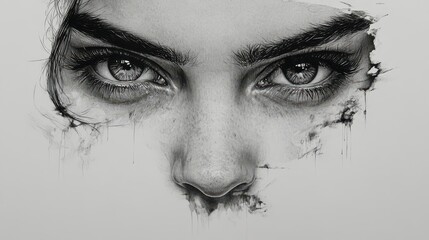 Obraz premium Monochrome close-up portrait of a young woman's eyes with intense gaze