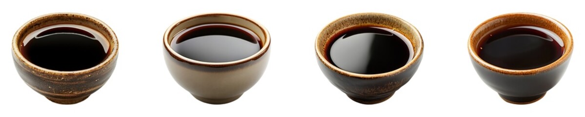 Set, group, collection of Bowl of soy sauce isolated on transparent background.