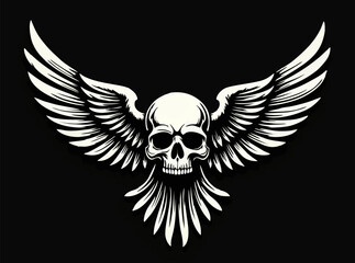 Obraz premium Biker vector t-shirt design with human skull and wings on black background. Fashionable print for fabric, paper, men clothing, hoodie, biker jacket. T shirt, tattoo template.