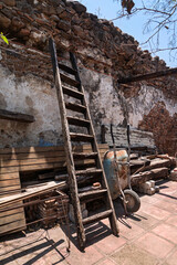 escaleras, viejo, edificio, arquitectura, casa, abandonada, madera, gemas, antiguas, arruinar, cristaleras, carretilla