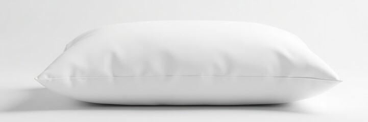 Single plump white pillow, crisp edges, bright white backdrop , bedroom accessory, texture