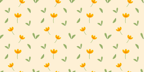Seamless Yellow Flower Pattern on Soft Beige Background