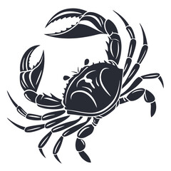 Silhouette of Crab with Large Claws on White Background, Sea Creature