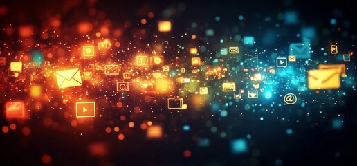 Obraz premium Dynamic network communication visualized with vibrant, glowing data stream