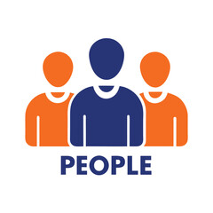 Abstract People Icon, Three Figures in Orange and Blue, Simple Design, Team Concept