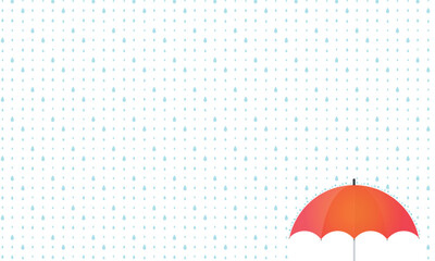 隅にある赤い傘に雨が降って弾いている小さい雨模様