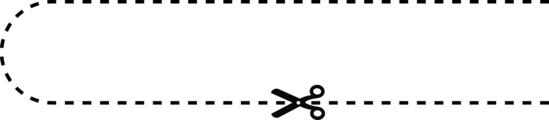 A dashed line forming a curved and straight path with a scissor icon indicating a cutting turn.