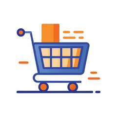 Blue Shopping Cart Icon Loaded with Box Outline Style, Modern, White Background