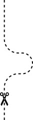 A dashed line forming a single wave and straight path with a scissor icon indicating where to cut.