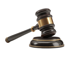 Elegant dark brown gavel with gold accents isolated on 3d law law rule on transparent background