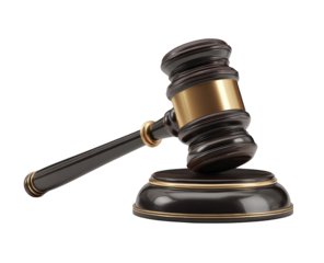 Elegant dark brown gavel with gold accents isolated on 3d law law rule on transparent background