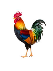 Fototapeta premium A colorful rooster standing isolated on the white background.