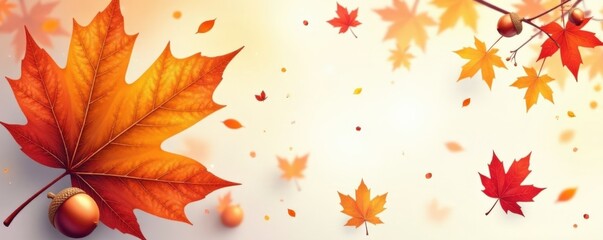 Autumnal leaf illustration with maple leaves and acorns, nature art, autumn leaves, fall foliage