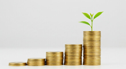 green plant growing from coins