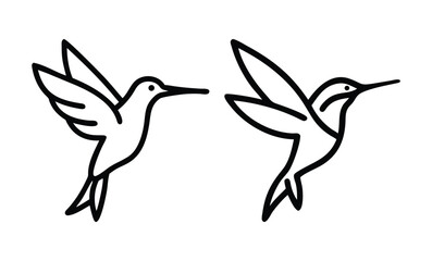 Vector Illustration of a Pair of Outline Hummingbird Silhouettes Featuring Elegant and Minimalist Designs for Wildlife, Nature, and Decorative Art Projects