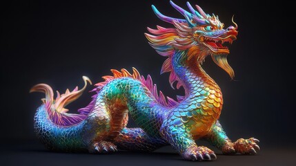 Fototapeta premium Colorful mythical chinese dragon with vibrant scales and majestic horns