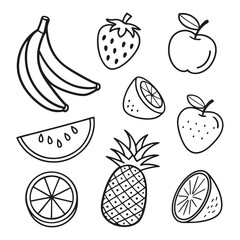 Monochrome Fruit Illustrations Collection: Watermelon, Apples, and Berries