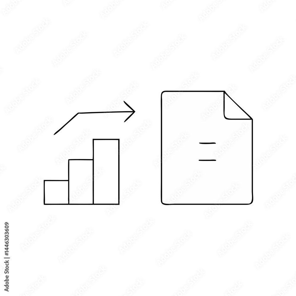 Poster data comparison icon illustration in minimal style featuring charts and documents