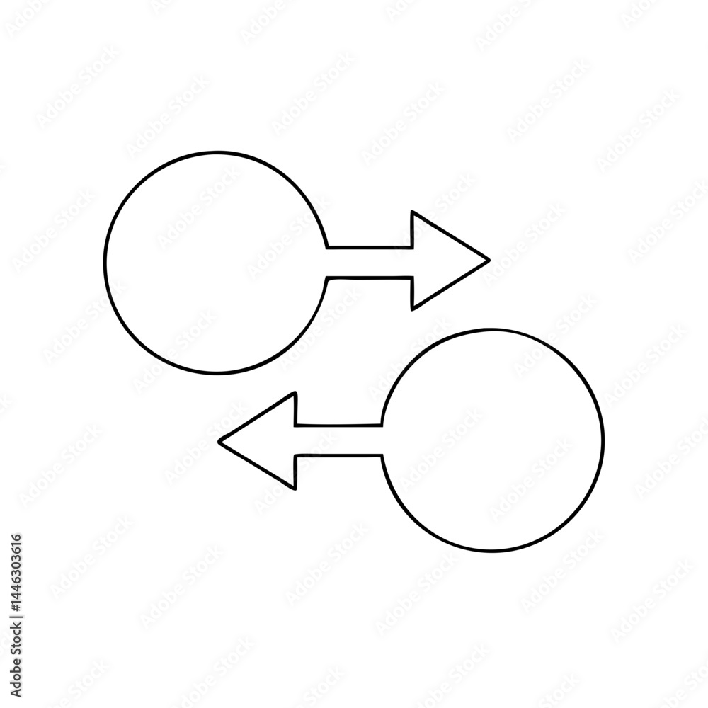 Aufkleber data merge icon illustration in minimal style featuring circular shapes and arrows