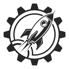 Rocket Launching Through Cogwheel Innovation, Engineering, and Technology Symbolism