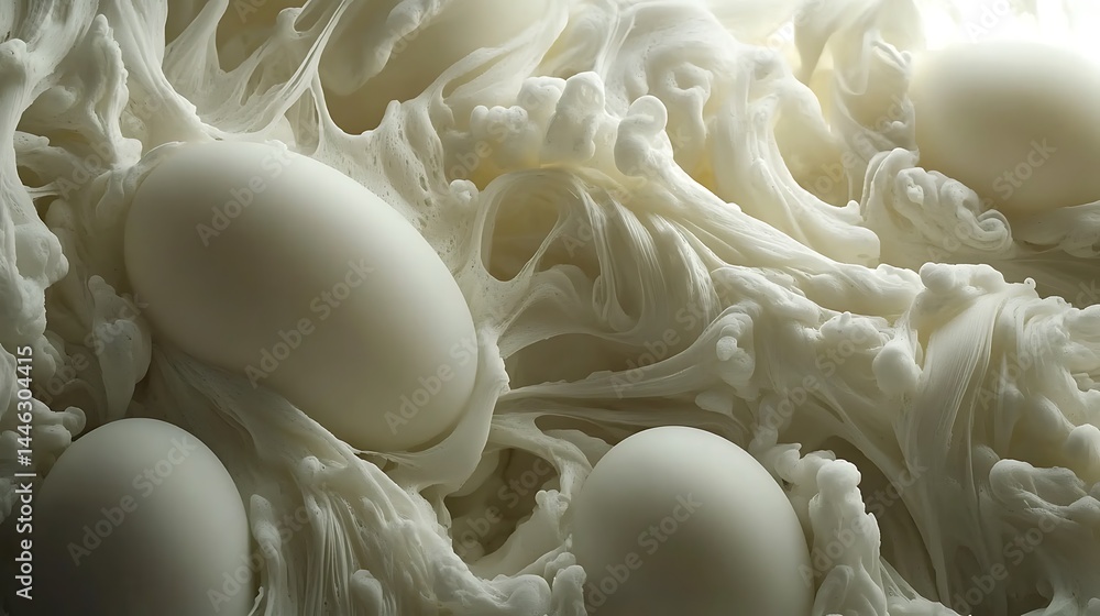 Poster abstract texture of eggs nestled within a white viscous substance.