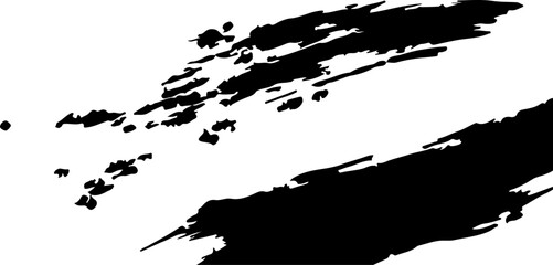 Naklejka premium Minimalist composition featuring bold black brush strokes of varying thickness and texture, artistically scattered across a clean white background.