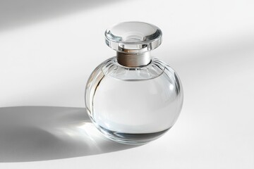 Elegant glass perfume bottle soft light clean aesthetic minimalist design luxurious fragrance clear