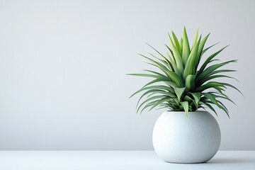 Serene pineapple plant in a minimalist white pot simple white background soft lighting