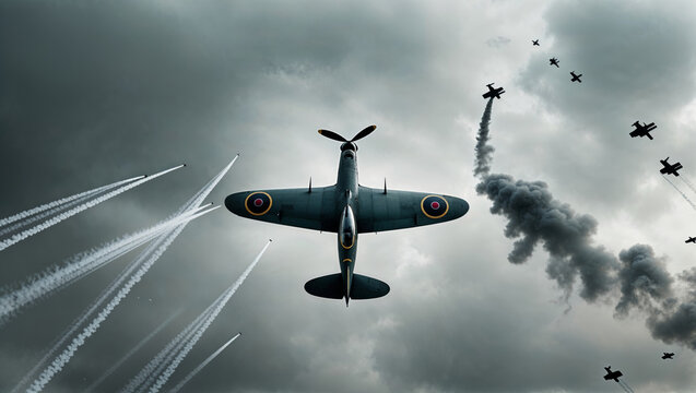 The majestic aerial display of vintage fighter planes gracefully performing in a cloudy sky.