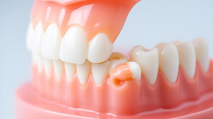 Obraz premium Close-up of dental model showing tooth restoration with composite filling.