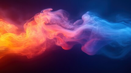 Abstract smoke formation blending vibrant hues of red, orange and blue