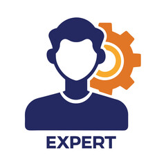 Silhouette Figure with Gear Isolated Portrait of a Person with Orange Cog Icon