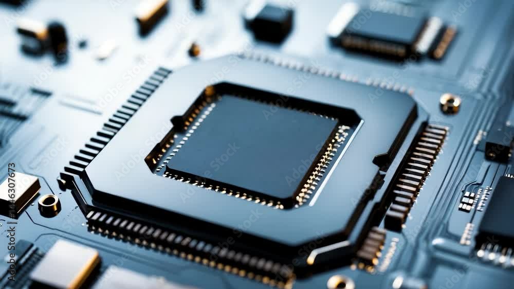 Poster detailed close-up of a cpu microchip with focus on electronic components