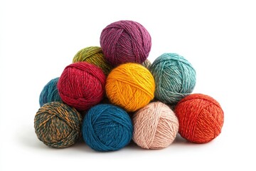 Colorful yarn balls arranged in a pyramid perfect for knitting or crochet projects Soft focus bright
