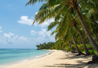 Tropical beach paradise vacation destination with palm trees view
