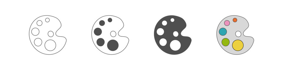 Vector illustration showing four stages of an artist palette icon design, progressing from outline to fully colored version.