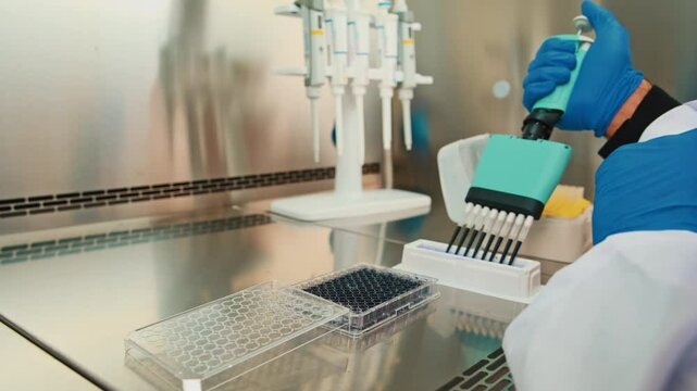 Multichannel Pipetting Procedure by Food Engineer in Sterile Lab Environment