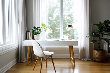 Bright Home Office Setup with Desk, Chair, and Natural Light