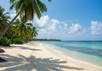 Obraz premium Tropical paradise beach vacation destination with palm trees view