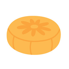 Flat cartoon meditation cushion with floral pattern. Comfortable sitting pillow for yoga and mindfulness practice.