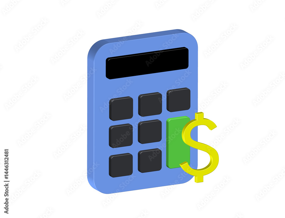 Poster simple 3d animation of a calculator icon with a money sign next to it